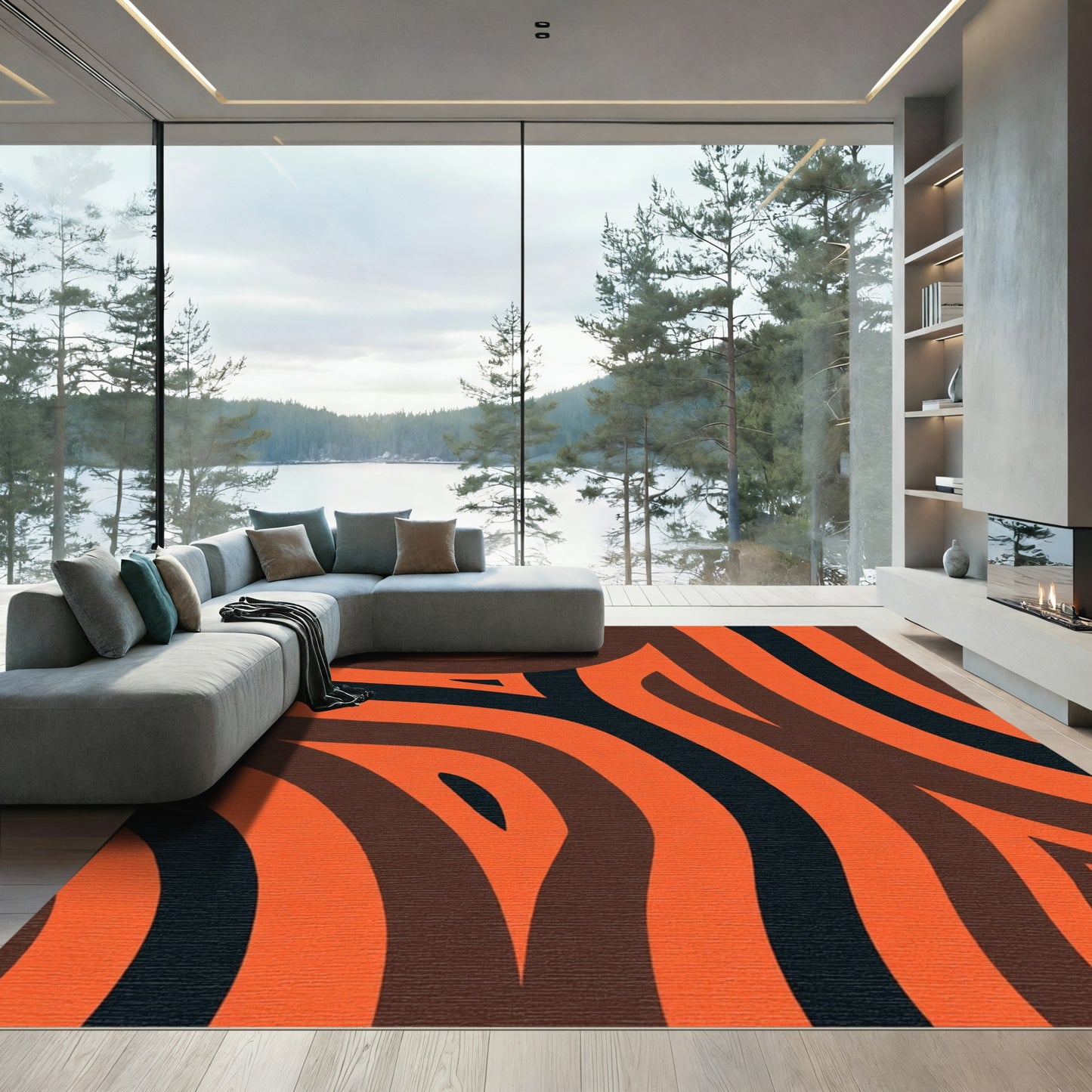 Bold Orange Brown Abstract Swirl Rug