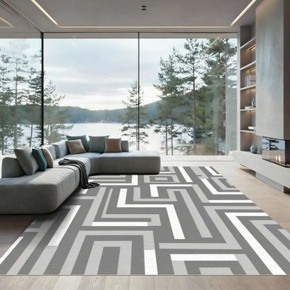 Modern Gray Abstract Geometric Square Rug