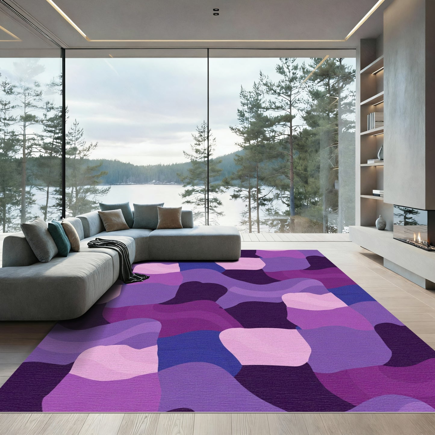 Vibrant Purple Wave Collage Rug