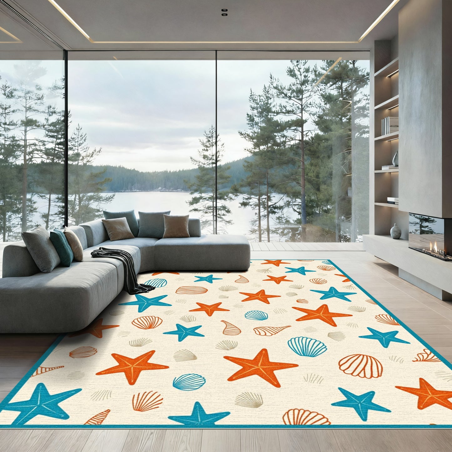 Coastal Starfish and Shells Ensemble Rug
