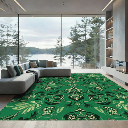 Emerald Green Ornate Floral Medallion Rug