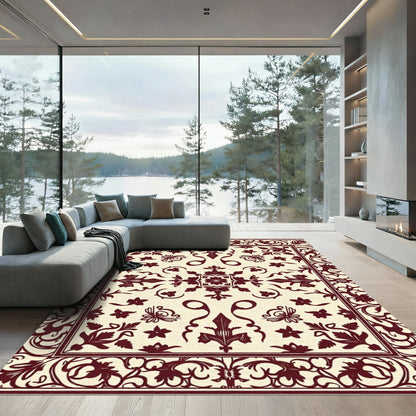Crimson Floral Scroll Medallion Rug