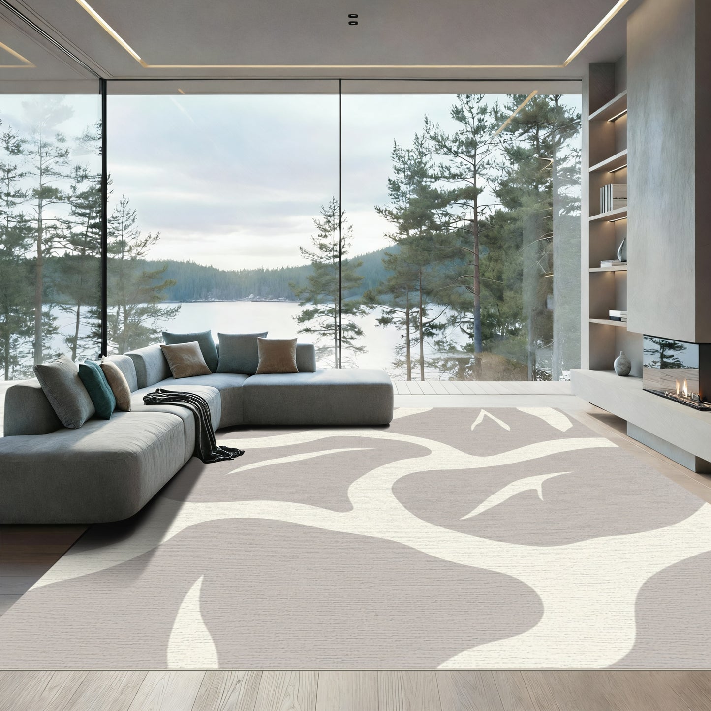 Abstract Creamy Branches Taupe Rug