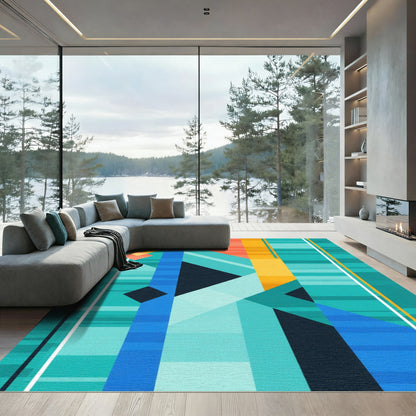 Abstract Blue Orange Geometric StripesRug Rug
