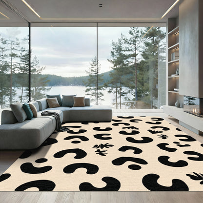 Neutral Black Abstract Spots Flora Rug