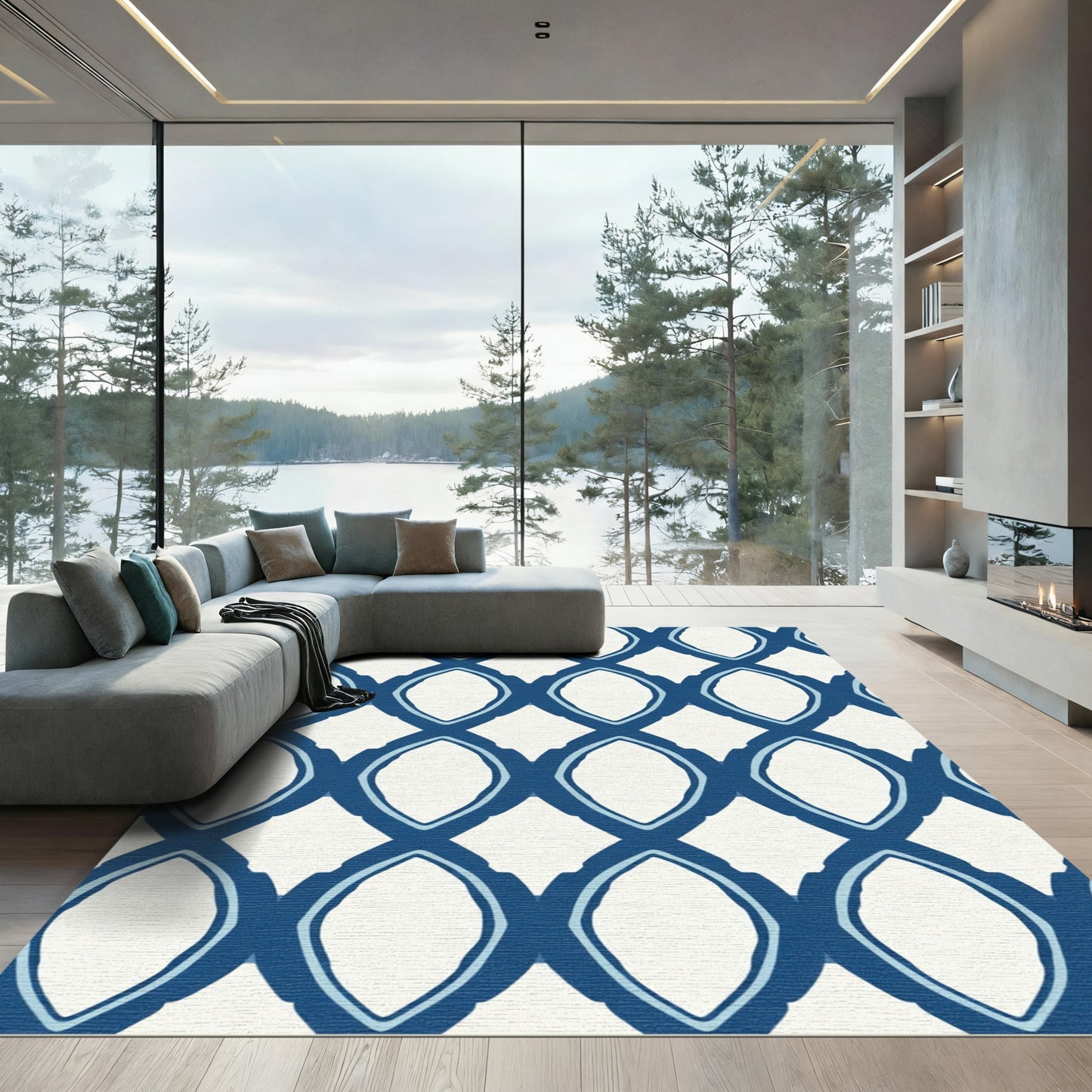 Classic Indigo Quatrefoil Lattice Rug