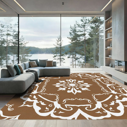 Brown White Floral Mandala Rug