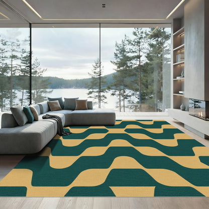 Teal Gold Wave Geometric Rug