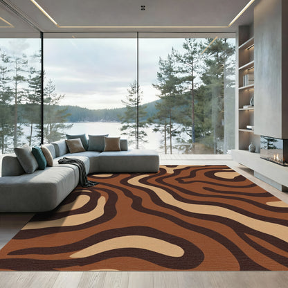 Wood Grain Brown Swirl Abstract Rug