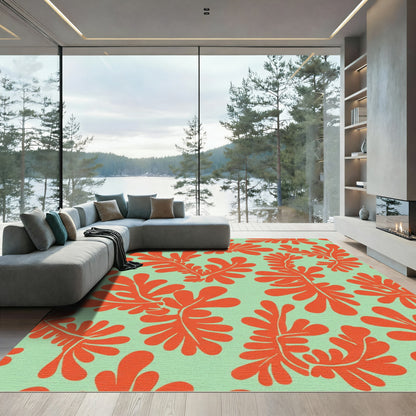 Orange Coral Seafoam Fern Pattern Rug