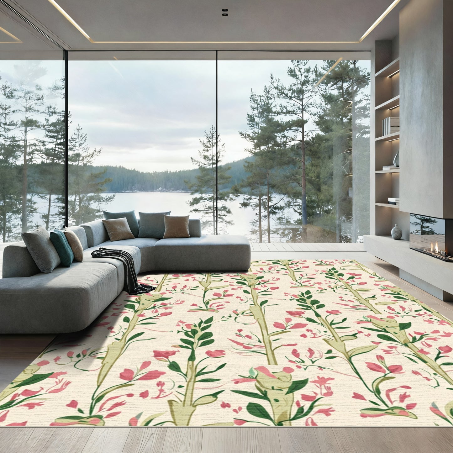 Pink Blossom Stems Garden Rug