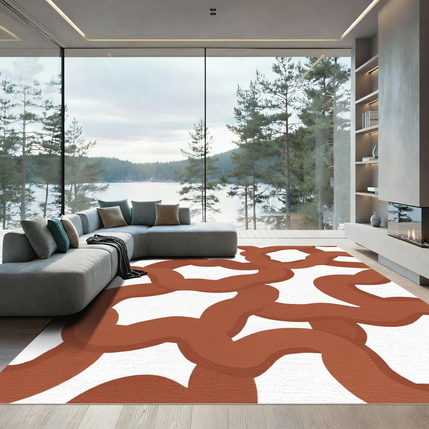 Terracotta Swirled Link Composition Rug