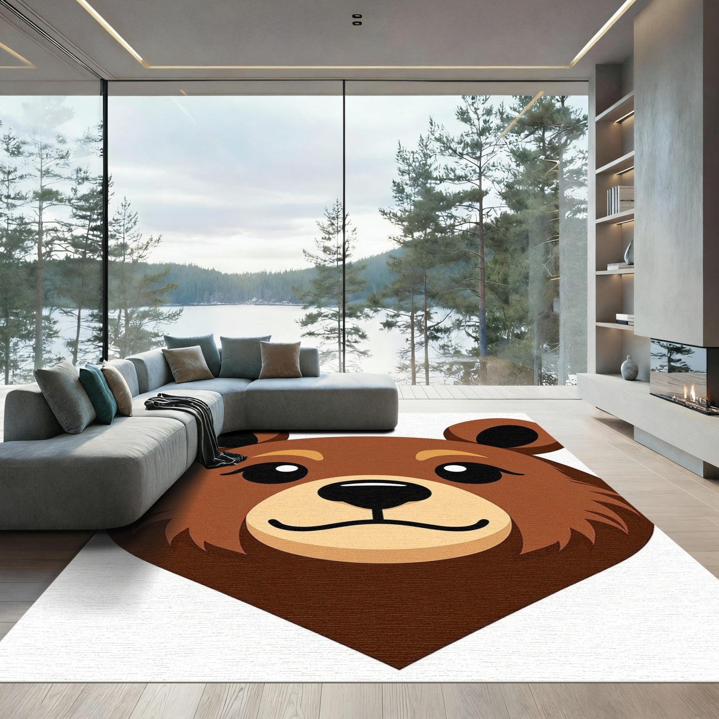Cute Brown Bear Face Rug