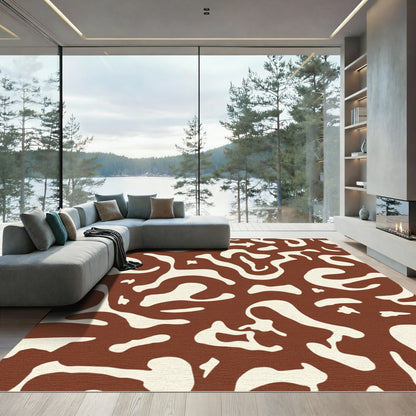 Brown Cream Abstract Organic Swirls Rug