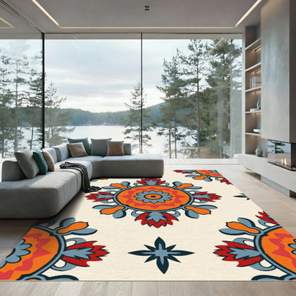 Bright Orange Red Blue Medallion Rug