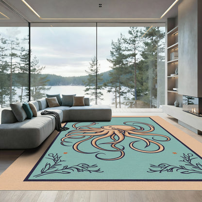 Coastal Light Blue Octopus Nautical Art Rug