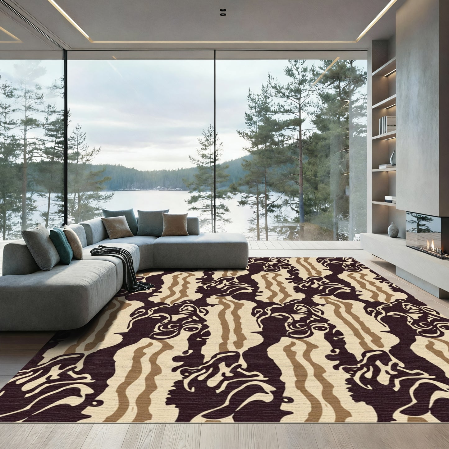 Abstract Human Profile Earth Tone Rug