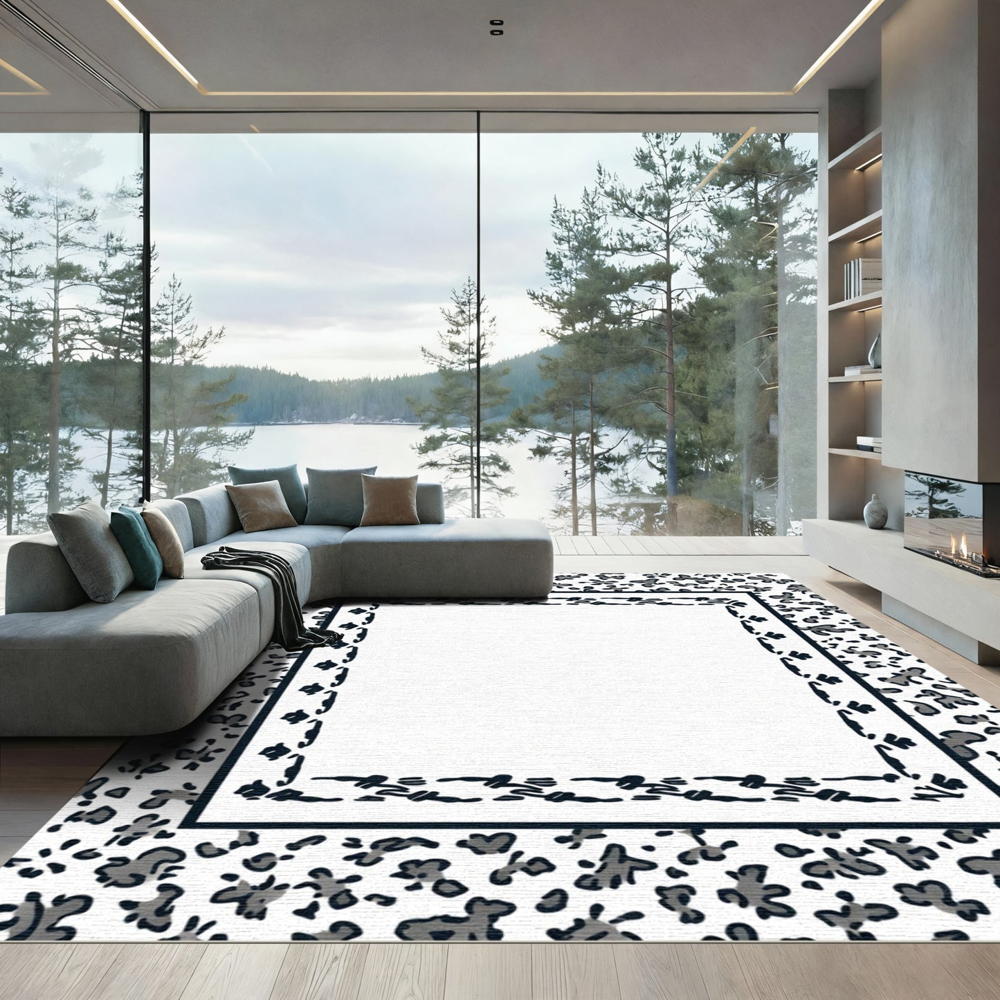 Monochrome Leopard Spot Border Rug