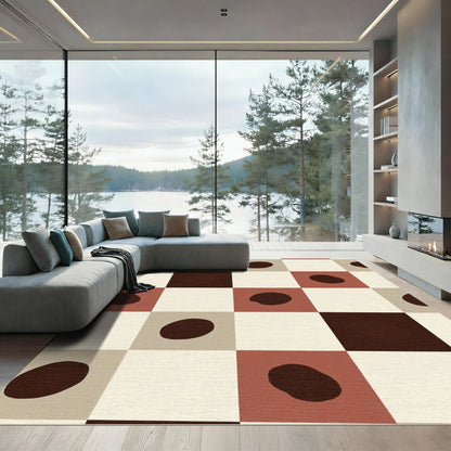 Terracotta Cream Abstract Dot Grid Rug