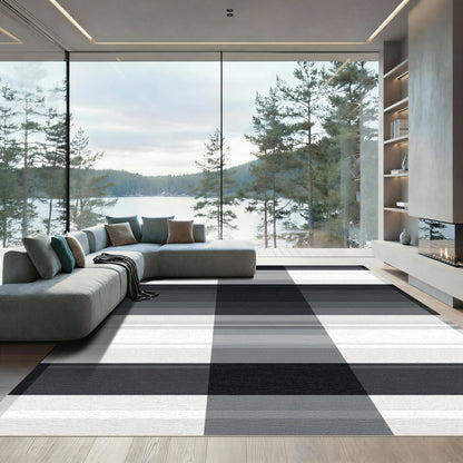 Monochromatic Gray Plaid Square Layer Rug