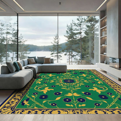 Green And Gold Floral Medallion Rug