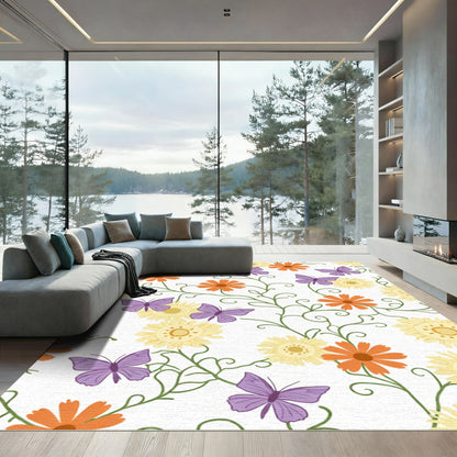 Whimsical Purple Butterfly Orange Blossom Rug