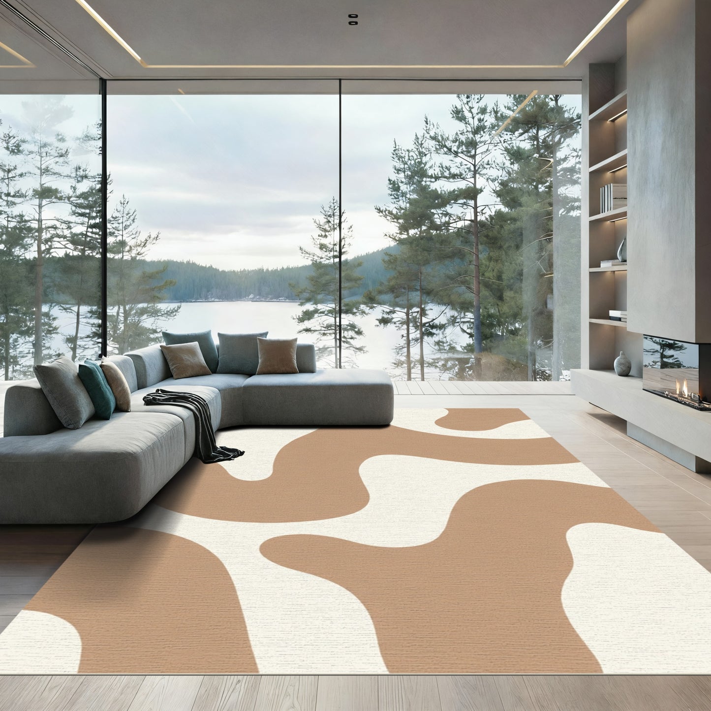 Earthy Wavy Cream Brown Flow Rug