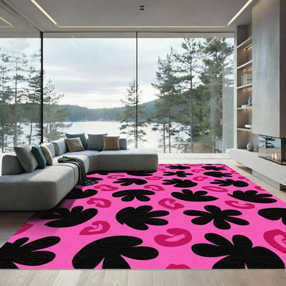 Vivid Pink Abstract Bloom Cluster Rug