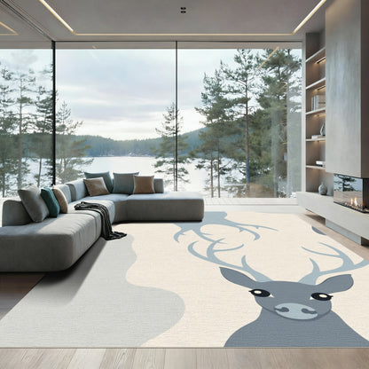 Whimsical Gray Deer Antler Silhouette Rug