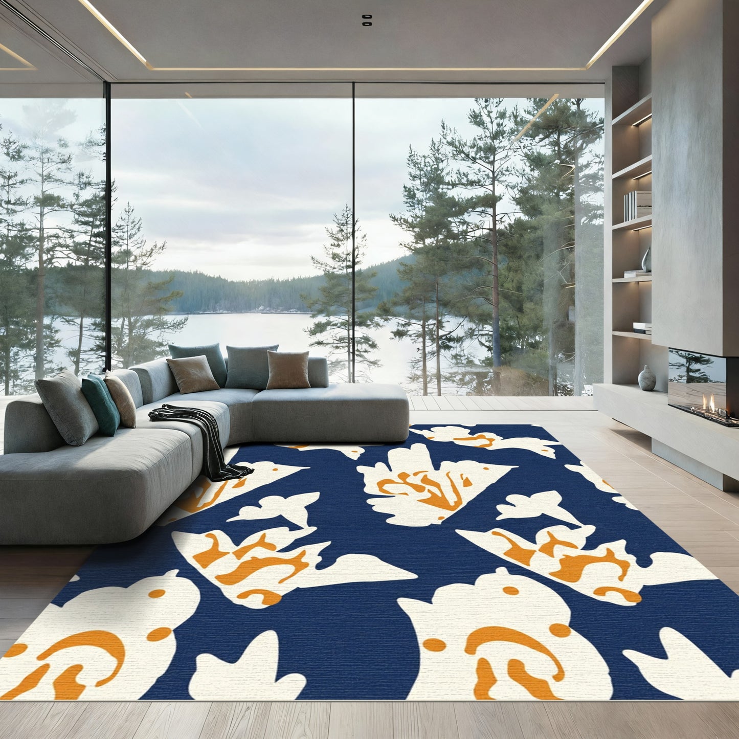 Deep Navy Floral Accents Rug