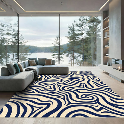 Navy Abstract Curved Lines Rug