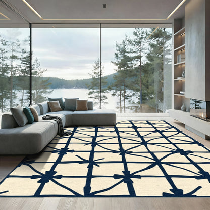 Navy Grid Starburst Textile Rug