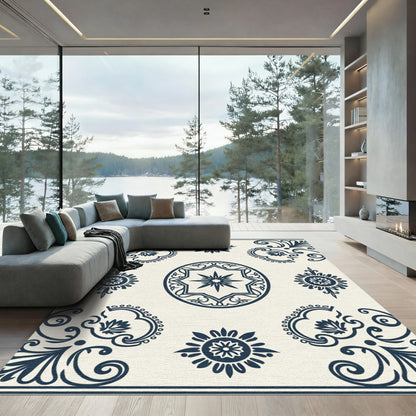 Navy Blue Ornamental Medallion Rug