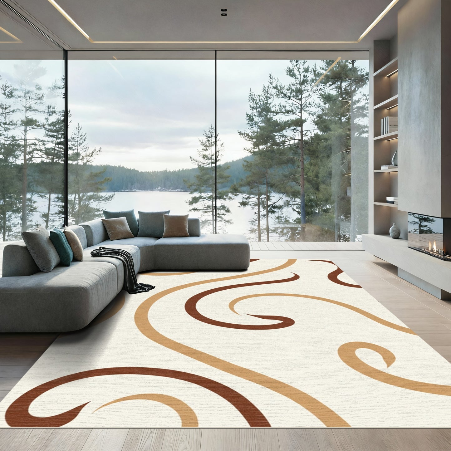 Earthy Swirls Warm Tone Abstract Rug