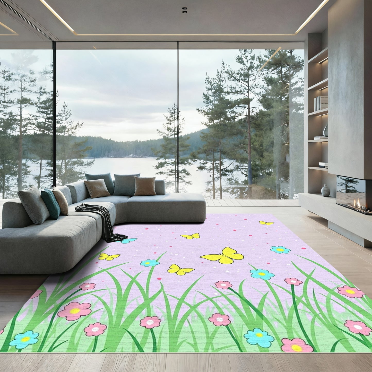Lavender Sky Yellow Butterfly Meadow Rug