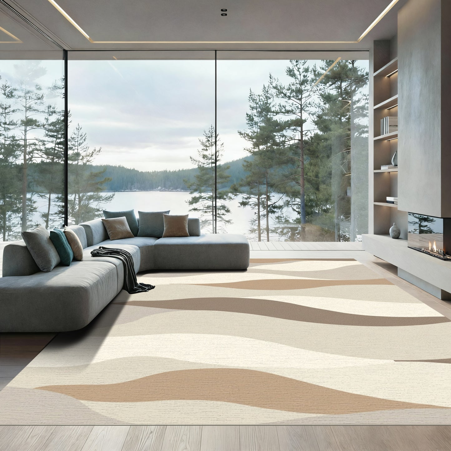 Serene Earth Tone Wavy Landscape Rug