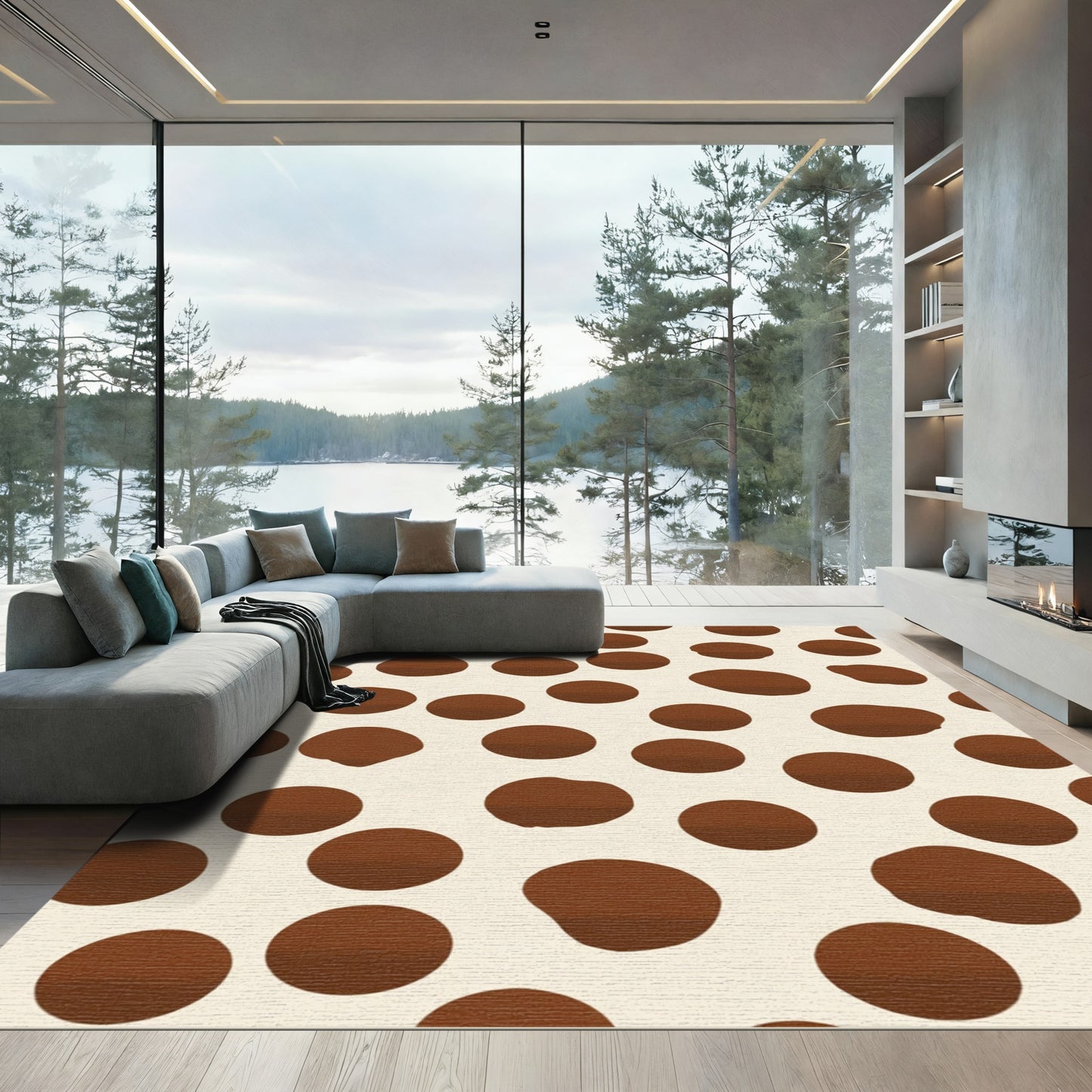 Brown White Random Circles Rug