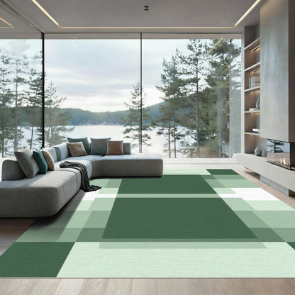 Emerald Green Abstract Block Overlay Rug