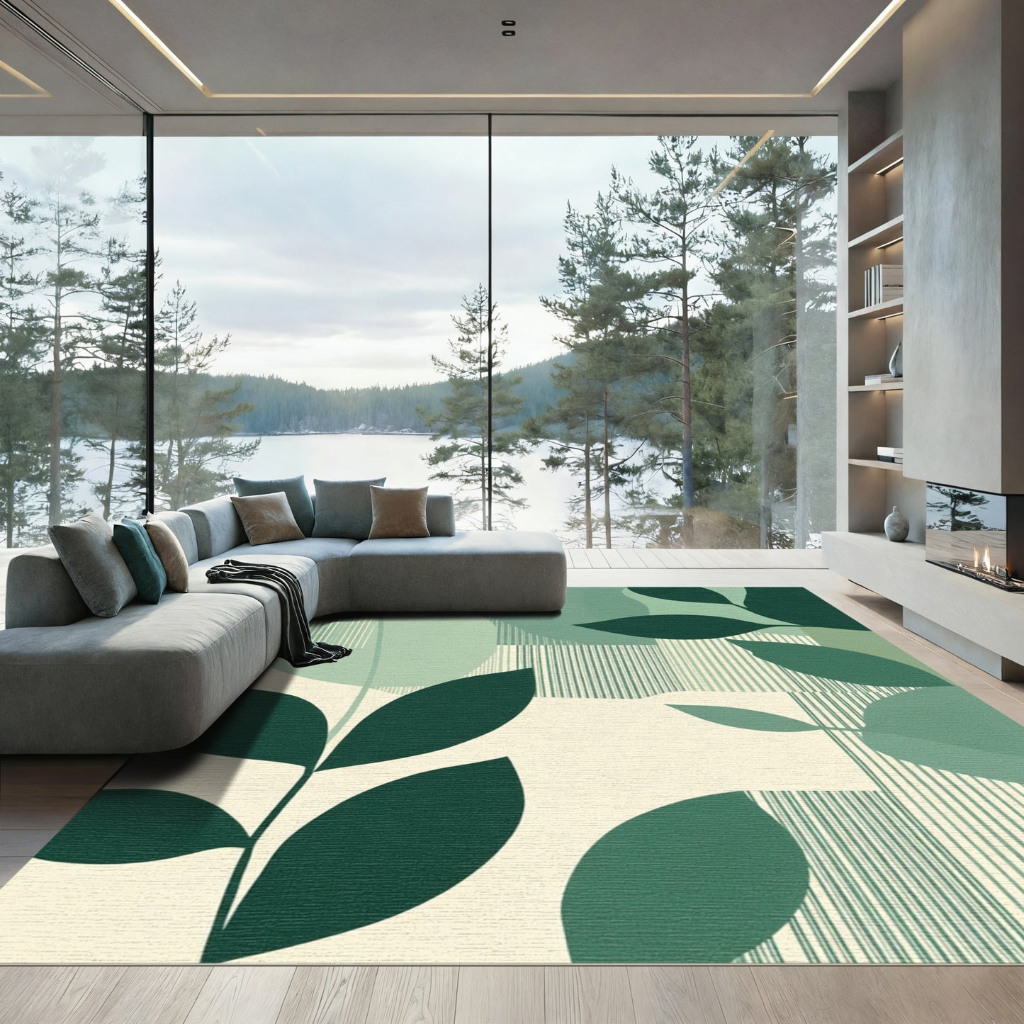 Earthy Green Leafy Terraced Rug