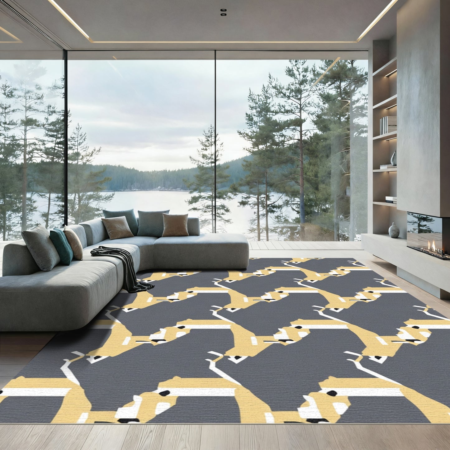 Modern Yellow Camel Geometric Rug