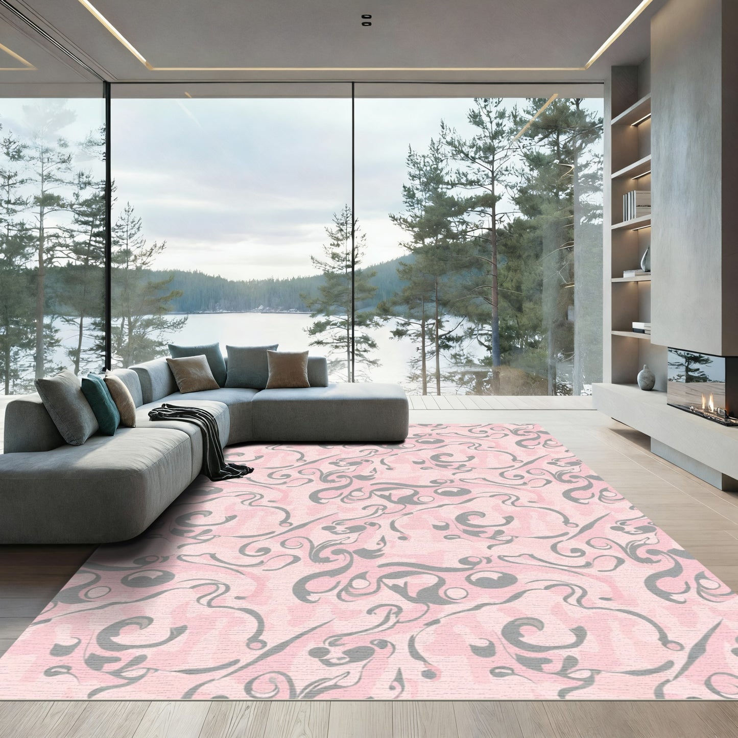 Pale Pink Gray Swirl Abstract Rug