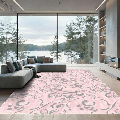 Pale Pink Gray Swirl Abstract Rug