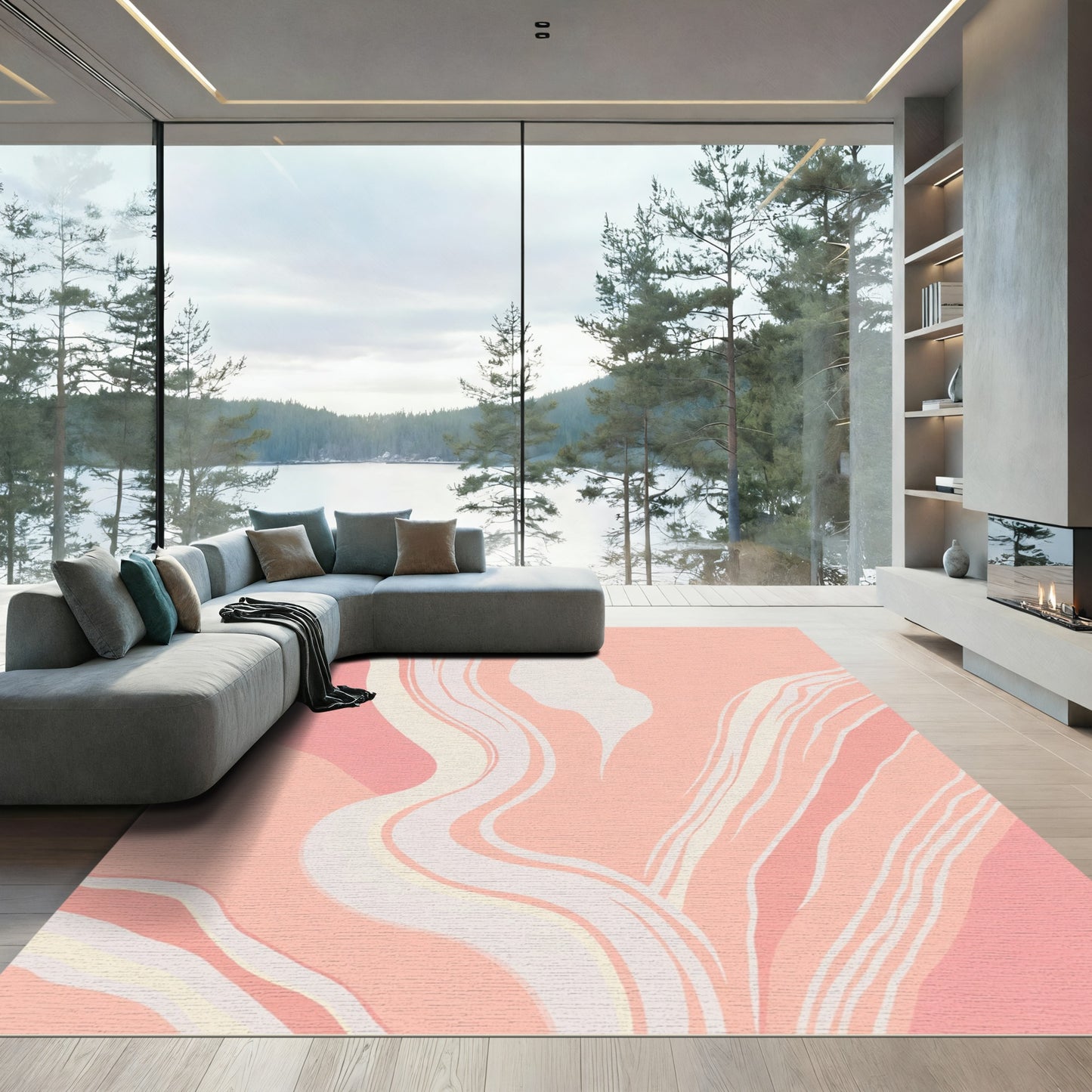 Soft Coral Abstract Flow Rug
