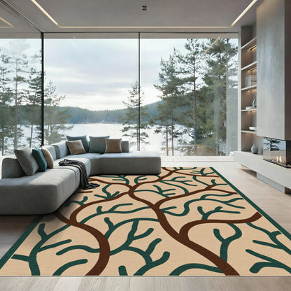 Brown and Green Branching Organic Art Rug