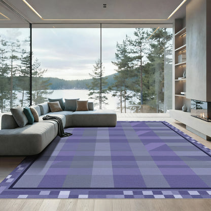 Lavender Pixelated Plaid Geometric Border Rug