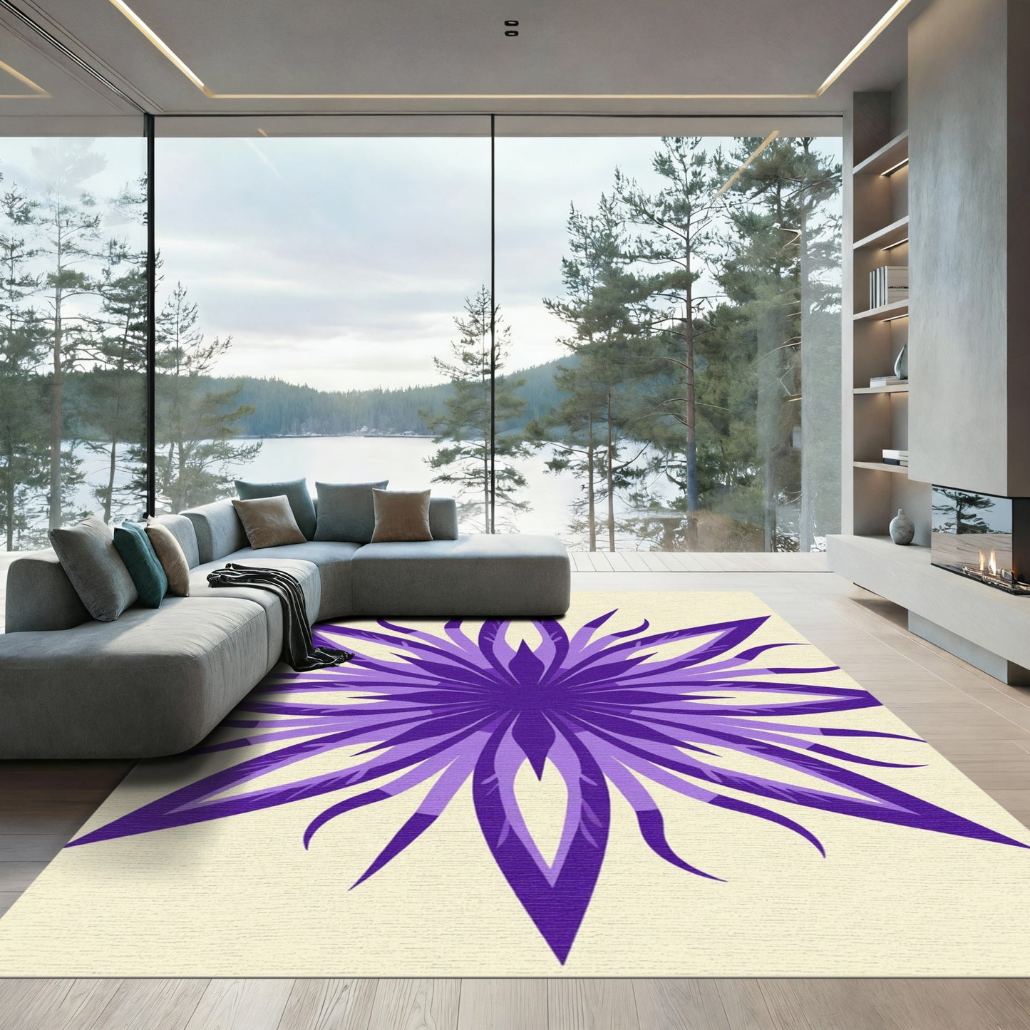 Vibrant Purple Starburst Flower Medallion Rug