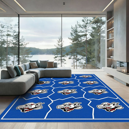 Bold Blue Dragon Head Tile Rug