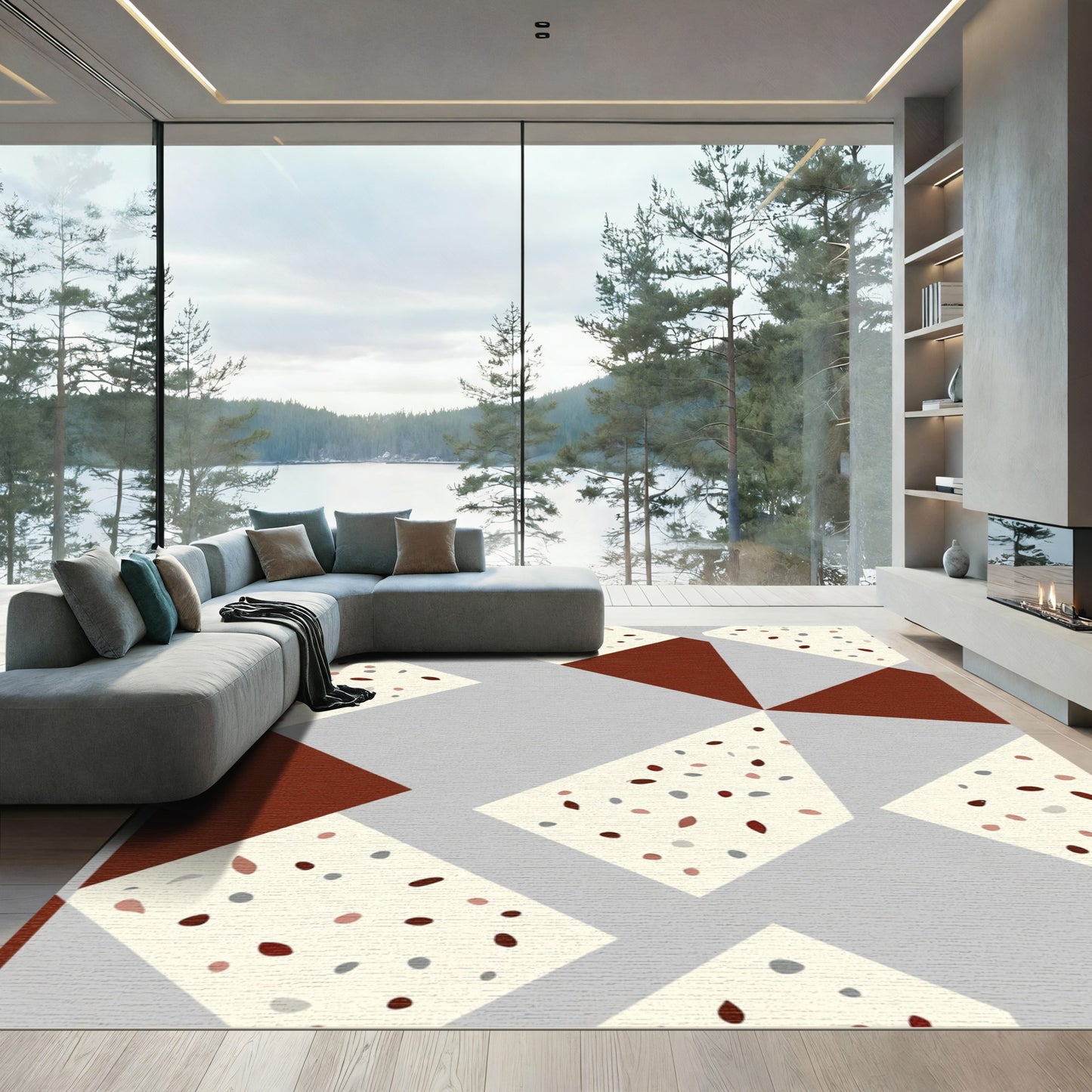 Terracotta Geometric Specks Medallion Rug