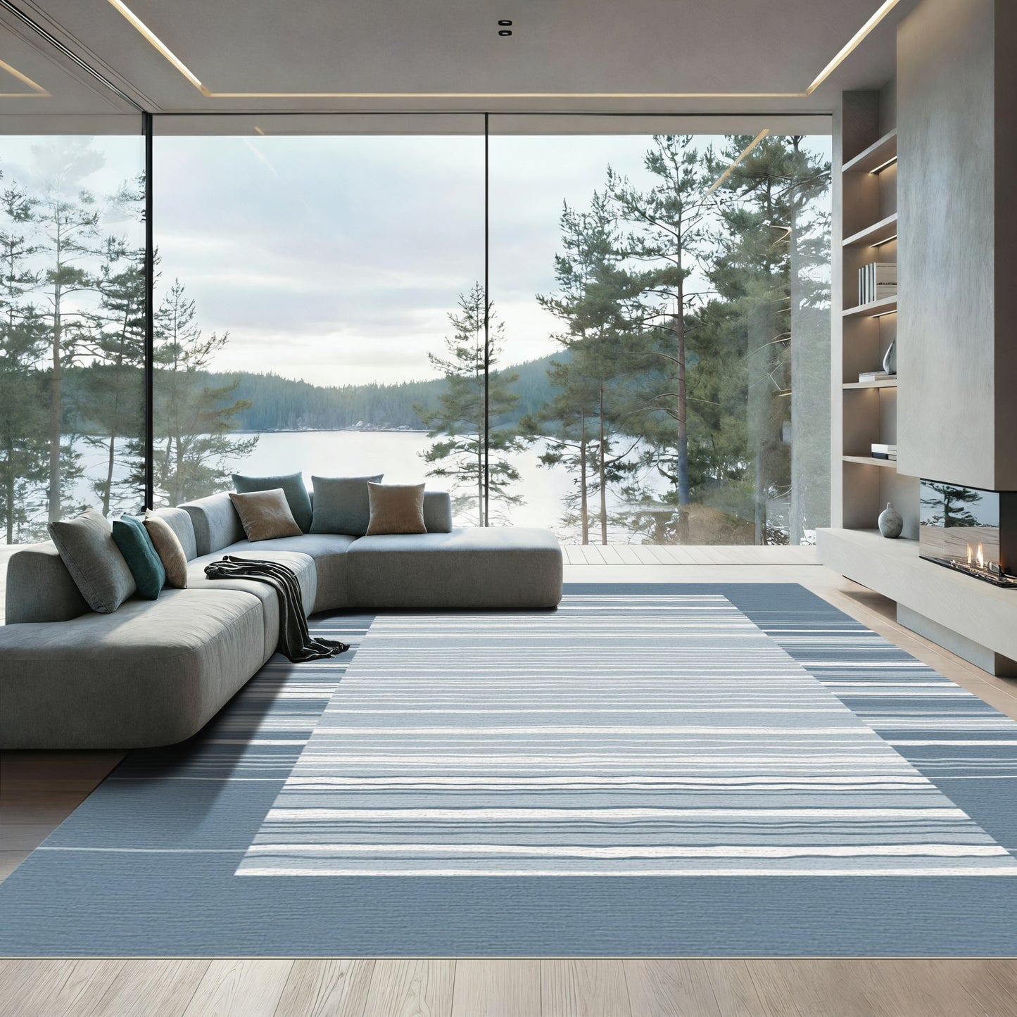 Coastal Blue Horizontal Stripe Rug