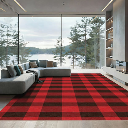 Bold Red Square Interlocking Check Rug